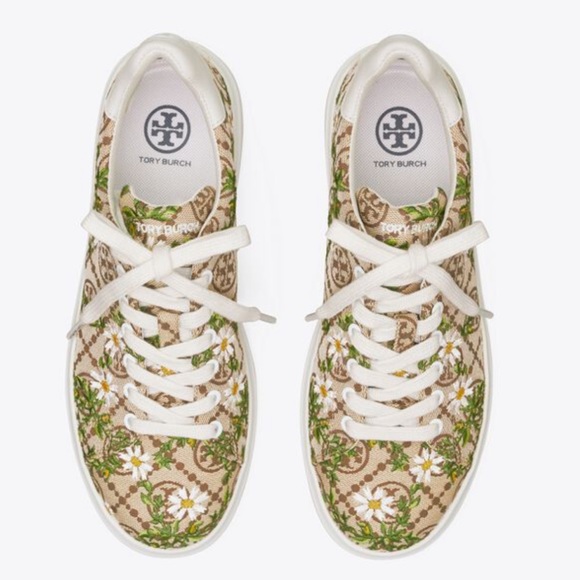 Tory Burch T monogram floral embroidered Howell Court sneakers - Picture 2 of 8